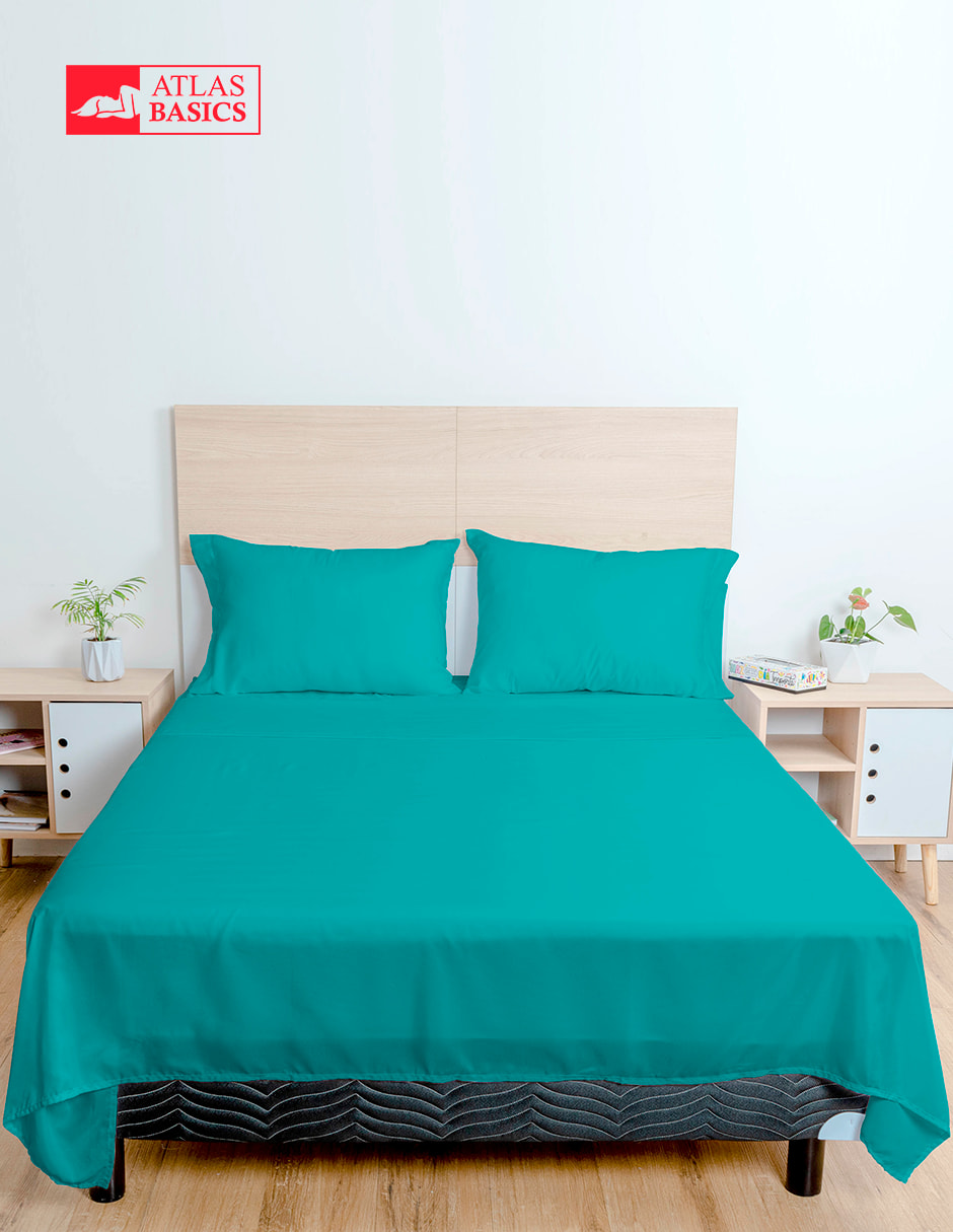 Juego de Sábanas Matrimonial Turquesa Atlas Basic de Microfibra Suave y Secado Rápido