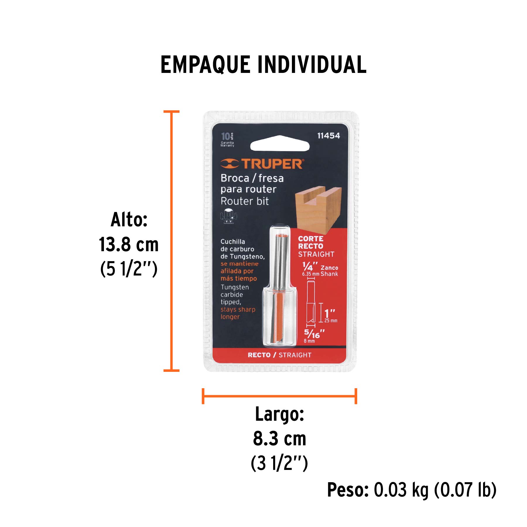 Broca para router, recta 2 filos, 5/16", Truper