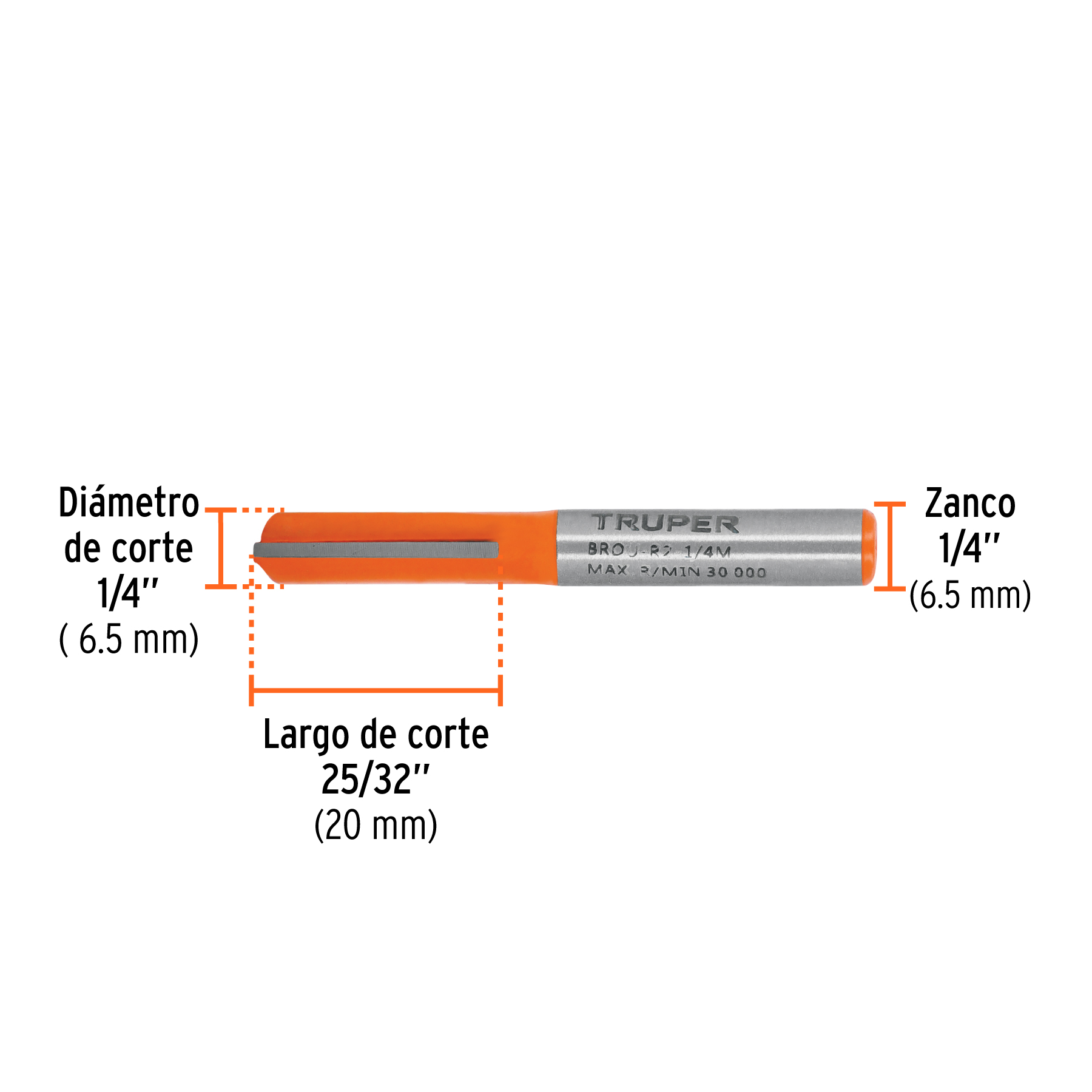 Broca para router, recta 2 filos, 1/4', mediana, Truper