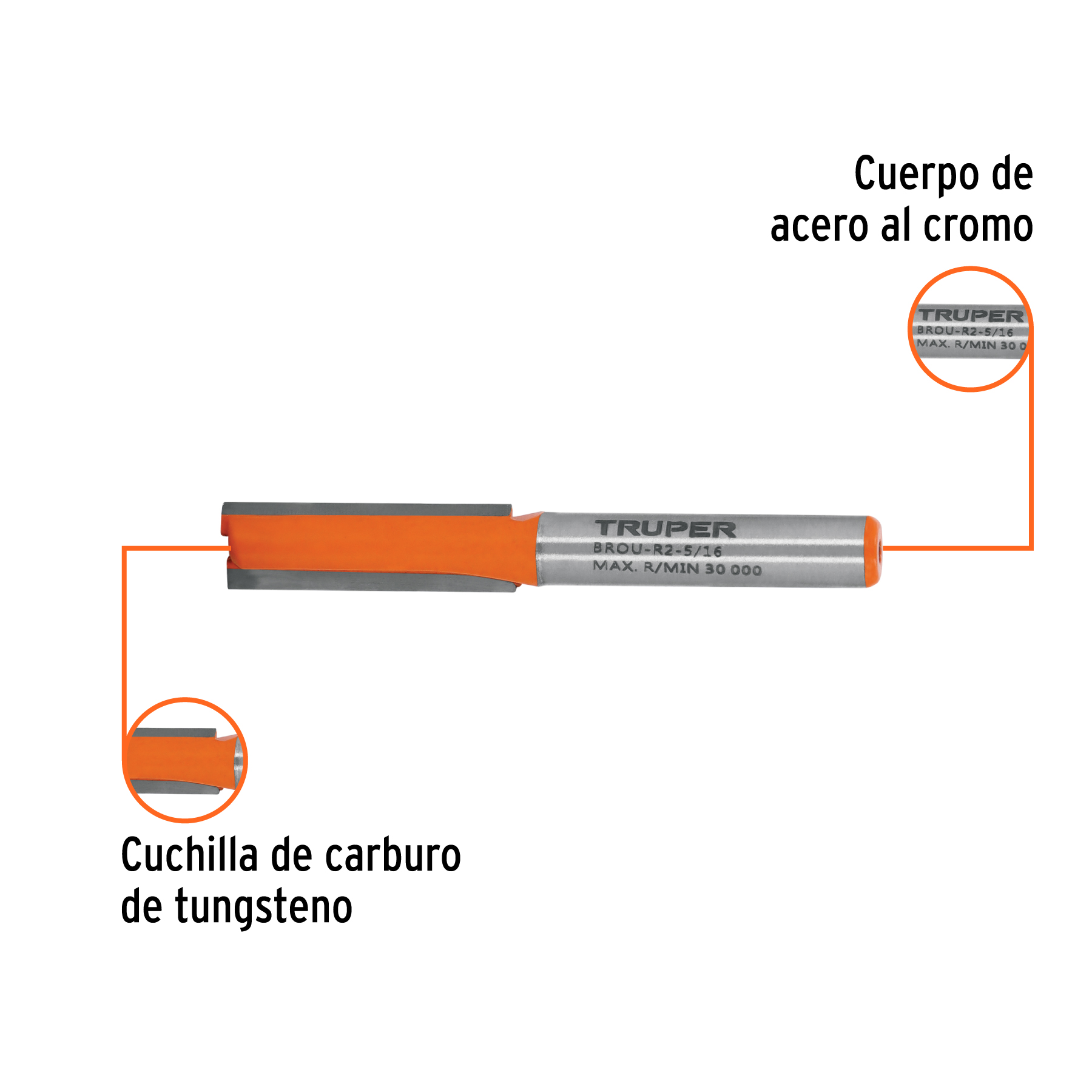 Broca para router, recta 2 filos, 5/16", Truper