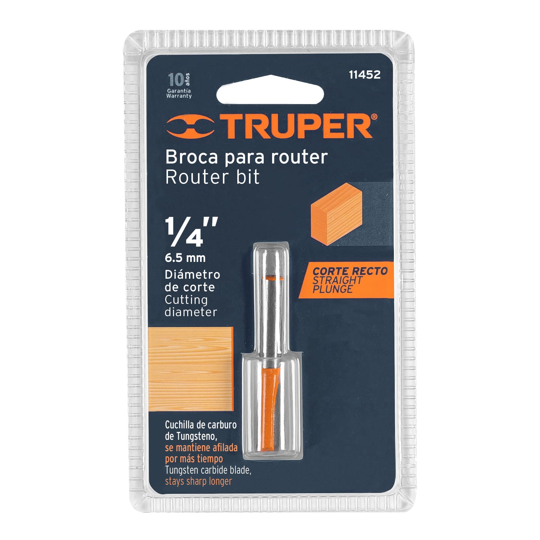 Broca para router, recta 2 filos, 1/4', mediana, Truper