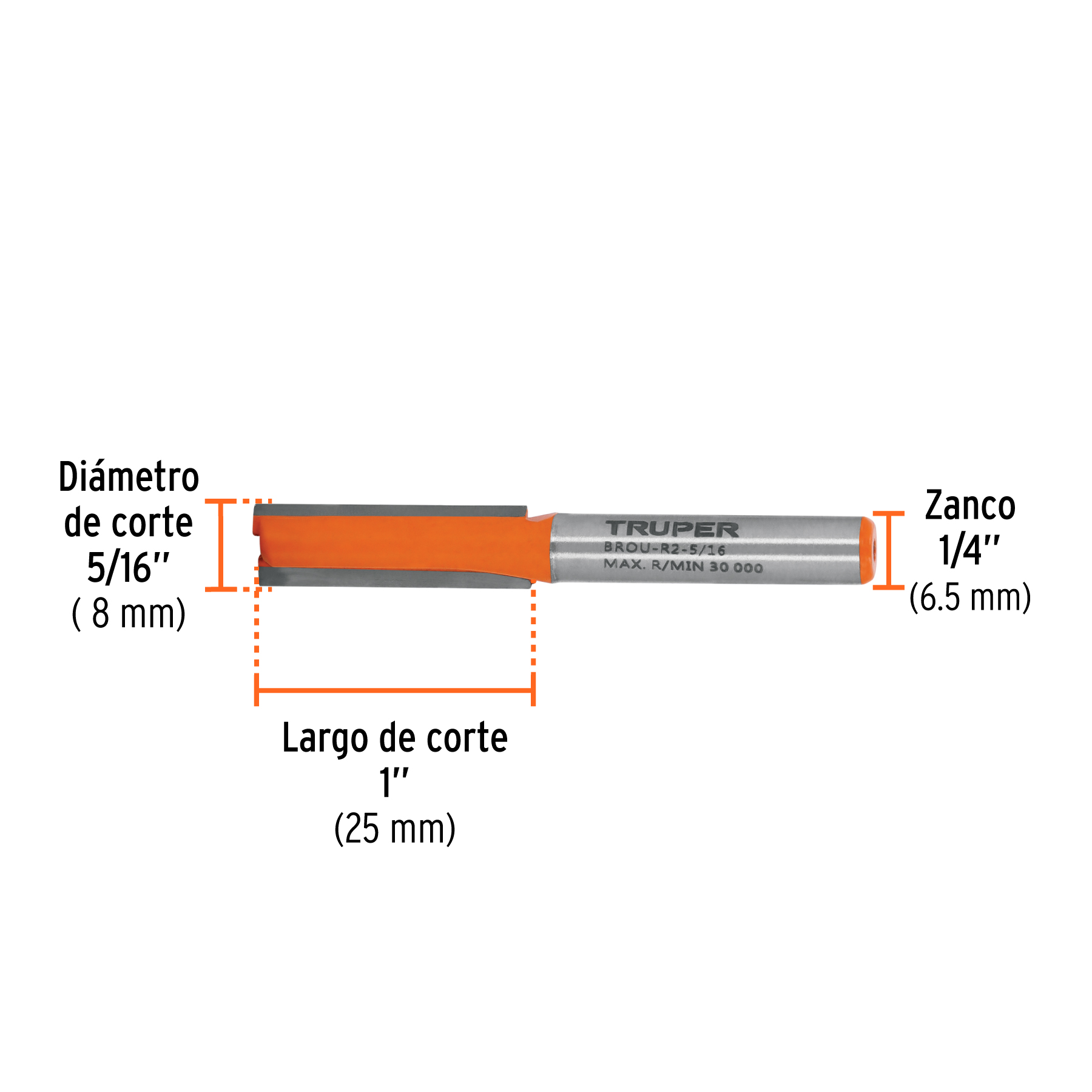 Broca para router, recta 2 filos, 5/16", Truper
