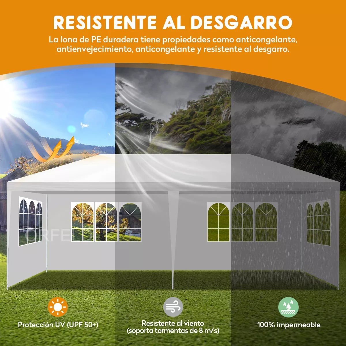 Toldo Carpa Gazebo Pergola Blanco 6x3 M Orfeld ZYP1SS 6x3 para Jardin Fiesta Negocios