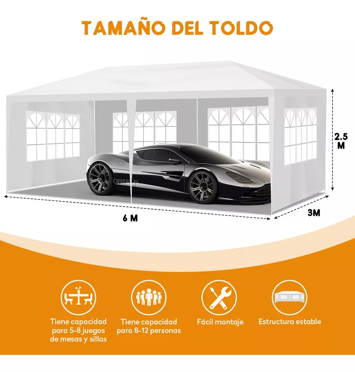 Toldo Carpa Gazebo Pergola Blanco 6x3 M Orfeld ZYP1SS 6x3 para Jardin Fiesta Negocios