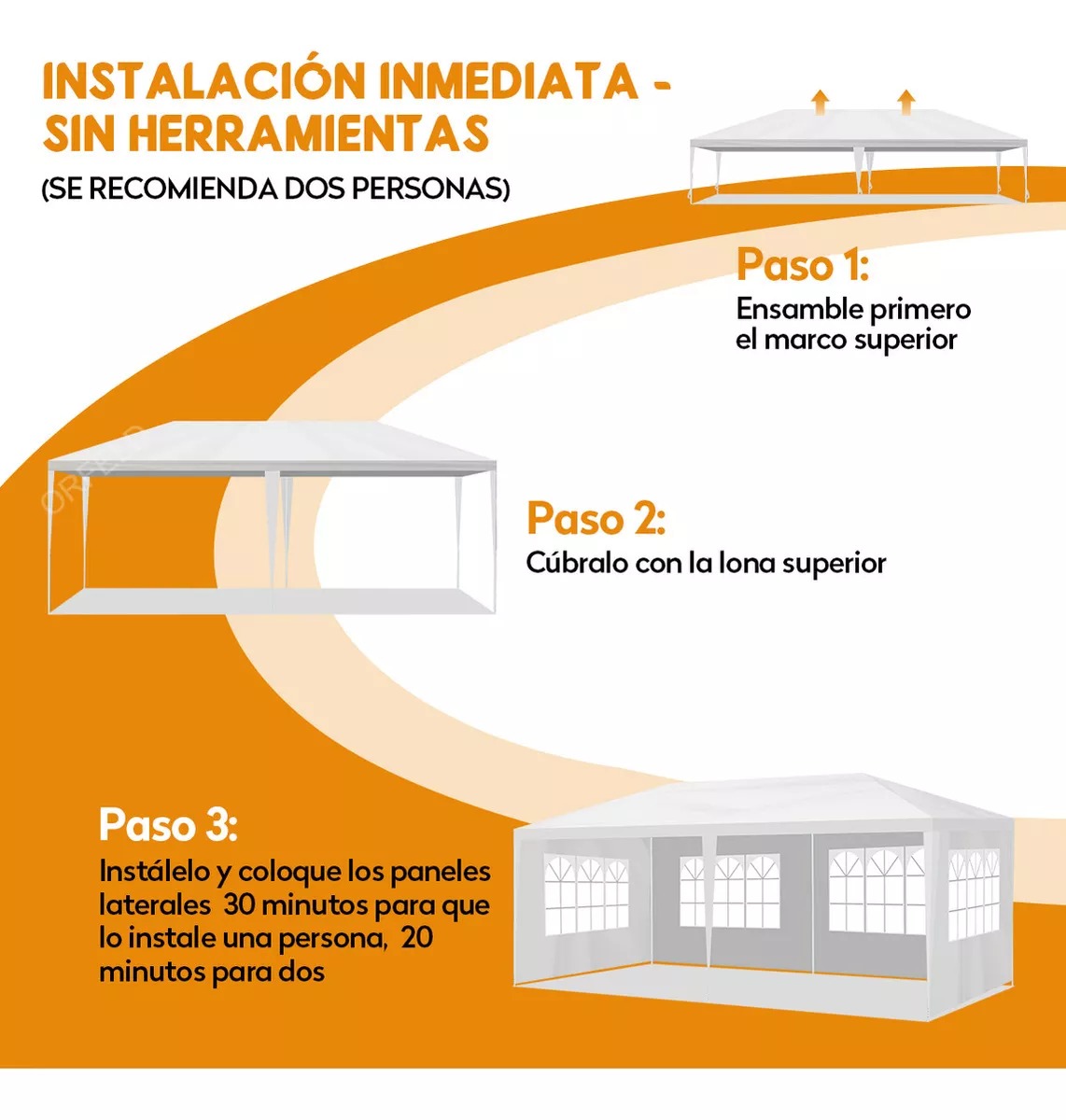 Toldo Carpa Gazebo Pergola Blanco 6x3 M Orfeld ZYP1SS 6x3 para Jardin Fiesta Negocios