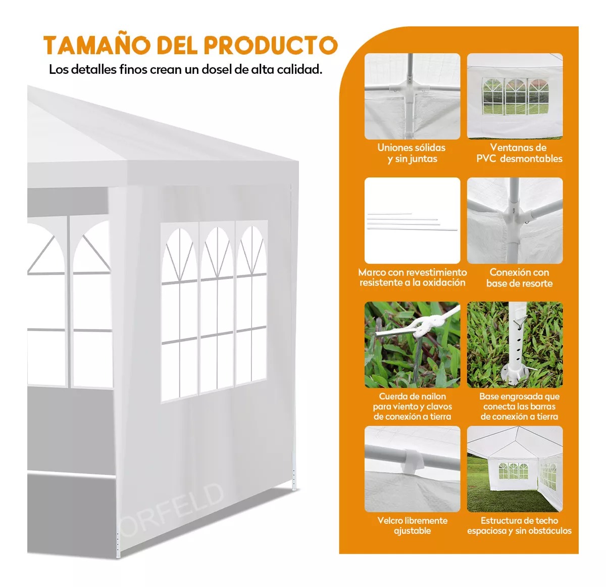 Toldo Carpa Gazebo Pergola Blanco 6x3 M Orfeld ZYP1SS 6x3 para Jardin Fiesta Negocios