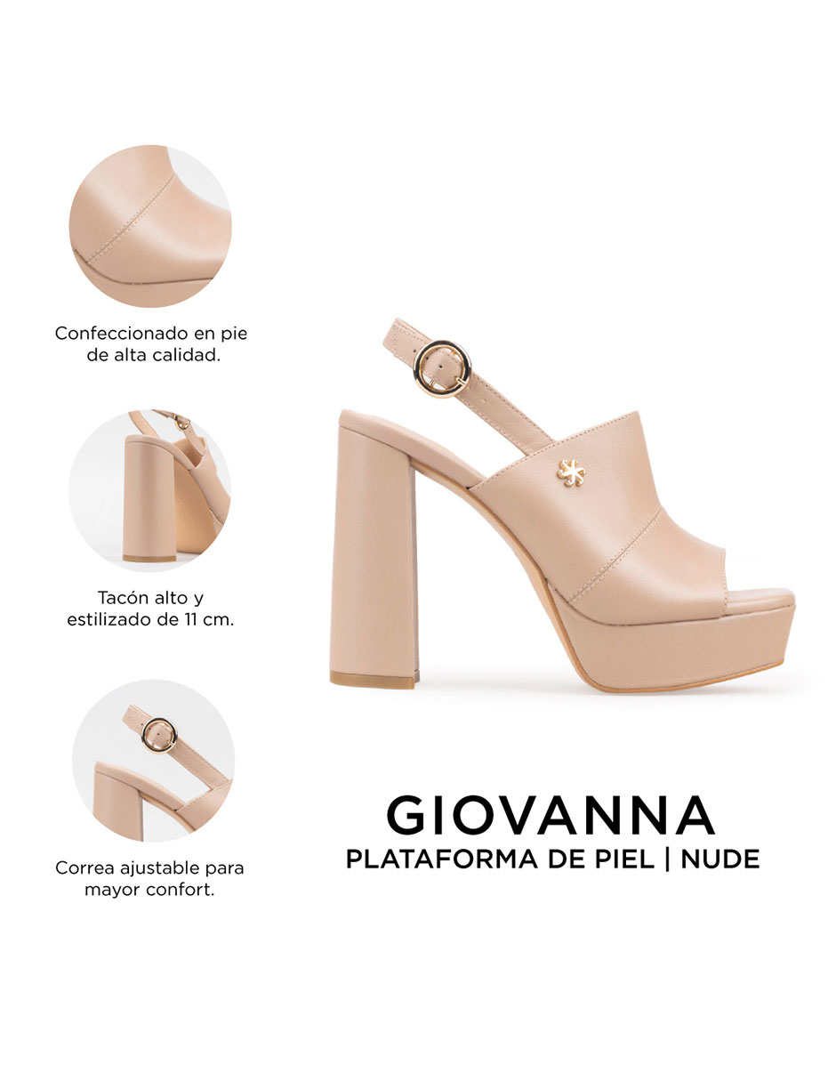 Zapatillas De Tacón Davenia De Piel Para Mujer Mod. Giovana Nude