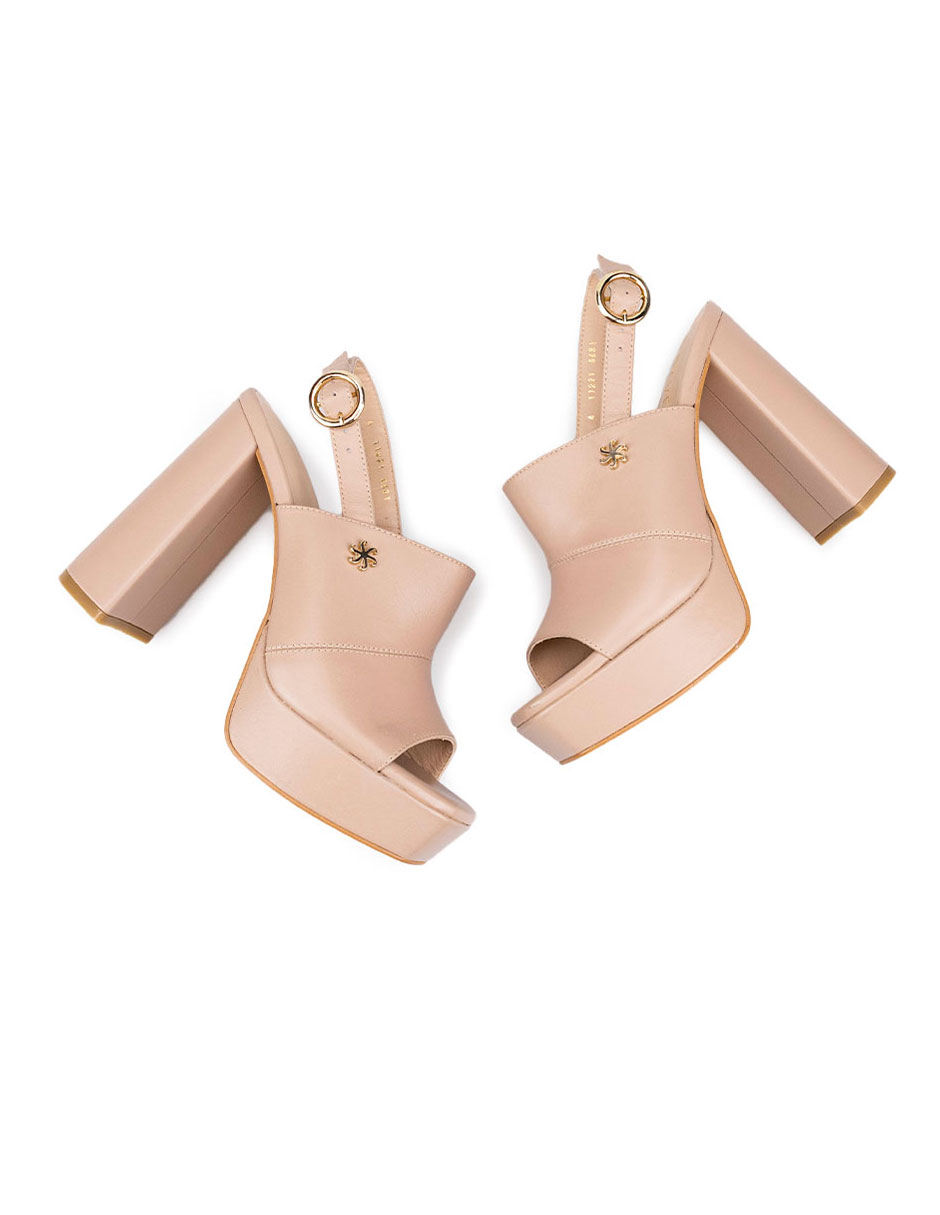 Zapatillas De Tacón Davenia De Piel Para Mujer Mod. Giovana Nude