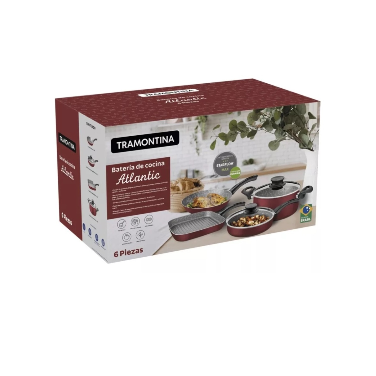 Bateria de Cocina Tramontina 27899478 Atlantic 6 Piezas Roja ALBY3