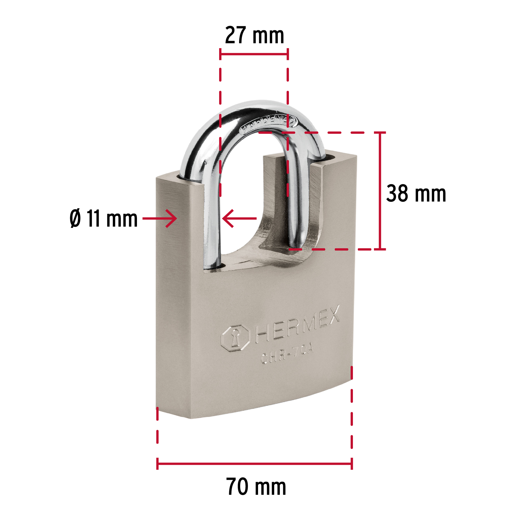 Candado de hierro 70 mm con coraza, llave anti-ganzúa
