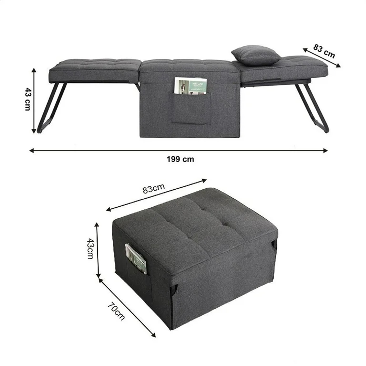 Sofa cama Sillón Mainstays 3 en 1 color gris