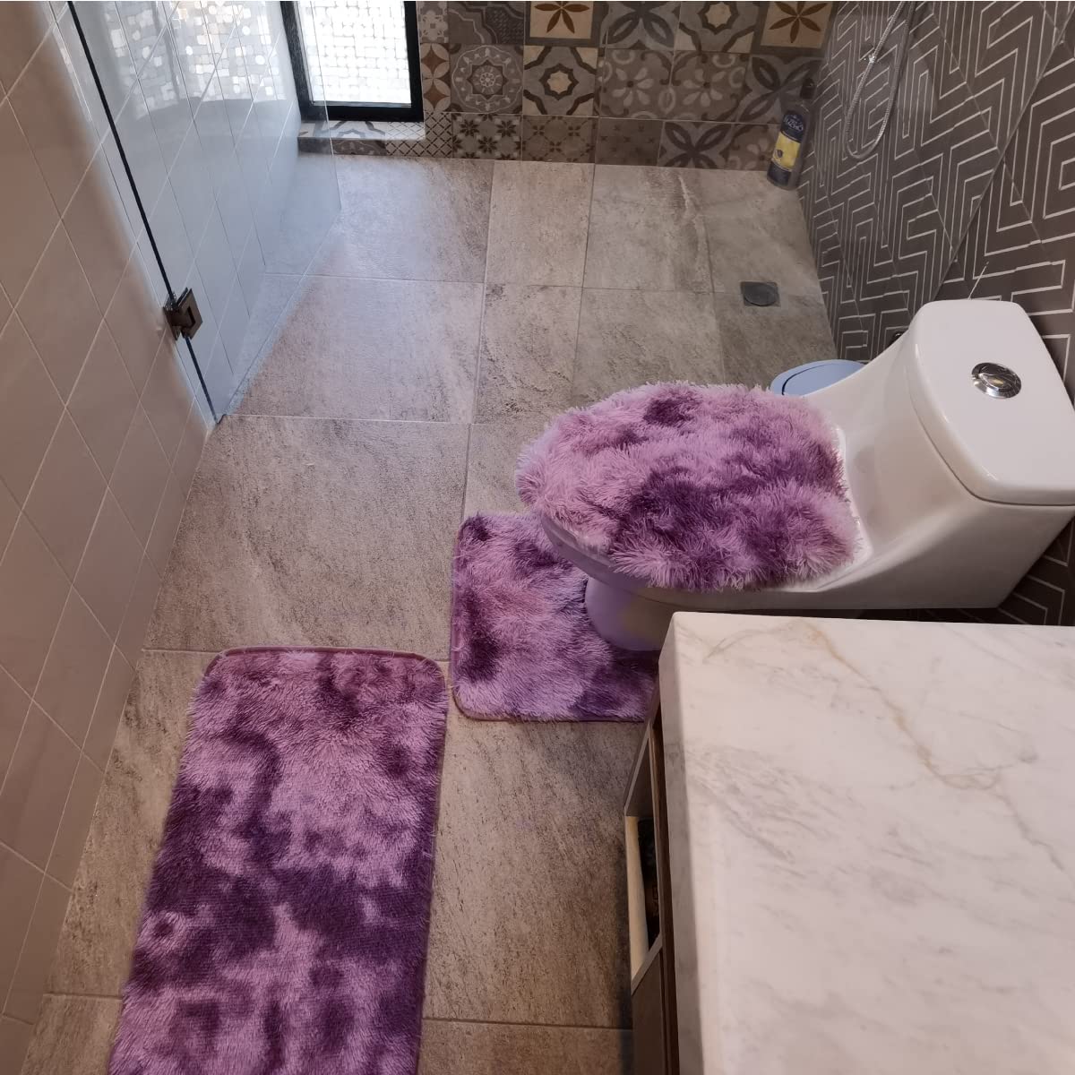 Tapete De Baño Juego 3 Piezas Alfombrillas Motley Ilios Innova Marca