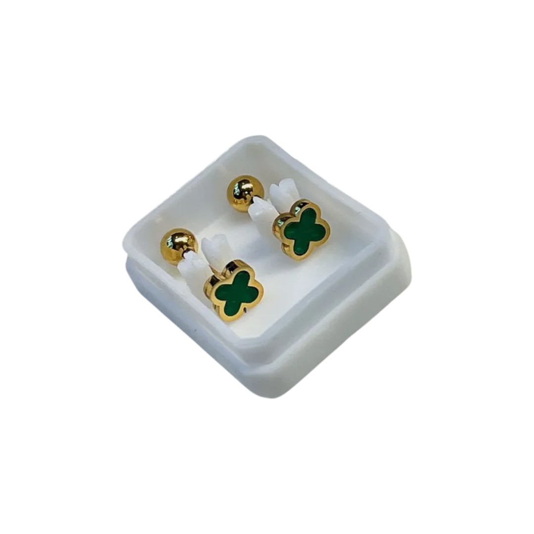 Aretes de Trébol de Titanio con Zirconia Verde para Dama