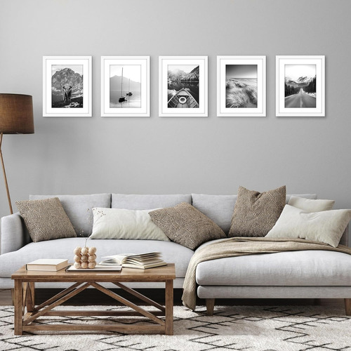 Juego De 5 Marcos De Fotos Decorativos De Gran Tamaño(11*14) Color Blanco Marco De Fotos Grande