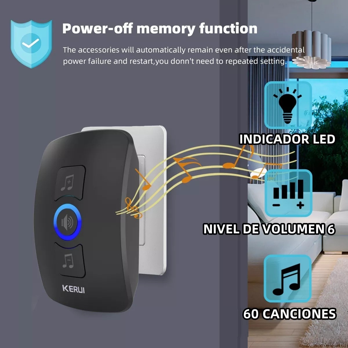 Timbre Inalámbrico Impermeable Con 1 Transmisor/2 Receptores