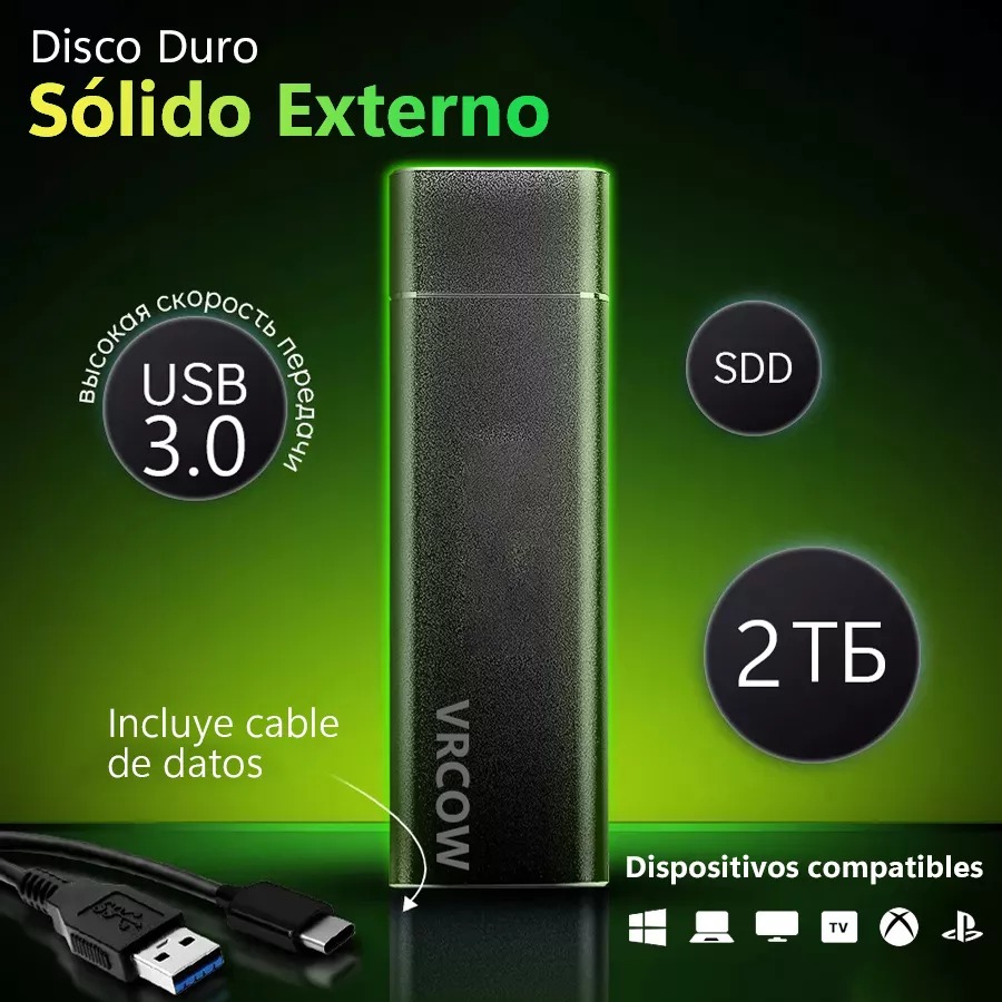 Disco Duro Sólido Externo Vrcow XYP-2TB Ssd 2tb(2000gb) Portátil Negro