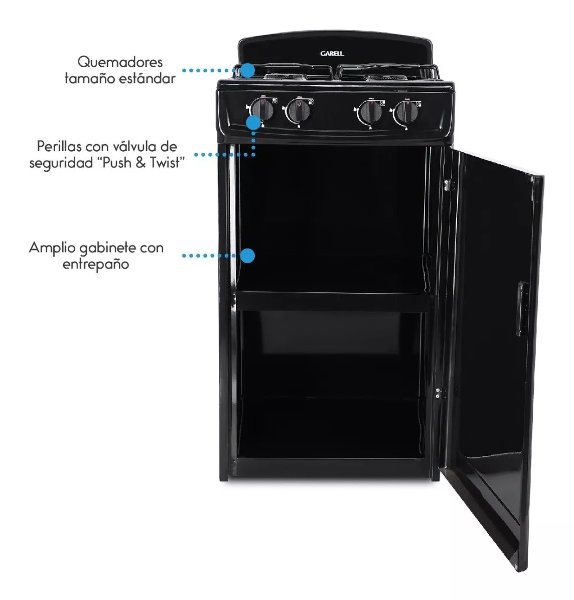 Estufa Parrilla De Gabinete A Gas Lp De 4 Quemadores Garell Color Negro