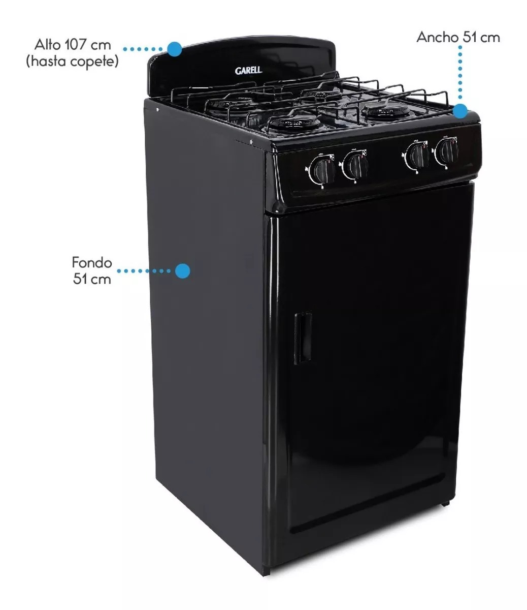 Estufa Parrilla De Gabinete A Gas Lp De 4 Quemadores Garell Color Negro