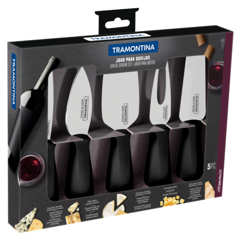 Juego de quesos Tramontina Harmoniza de 5 piezas: elegancia y funcionalidad con acero inoxidable y mangos de polipropileno