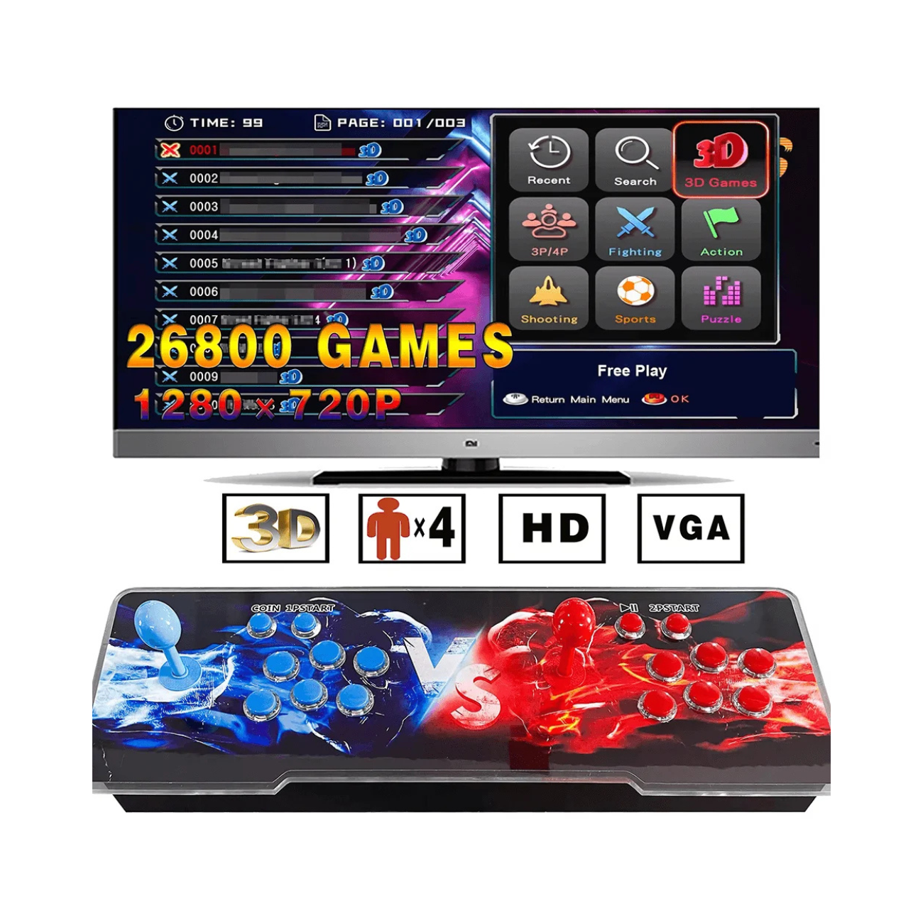 Tablero arcade, HD 26800 en 1, retro Arcade Gaming stick de videojuegos, nuevo diseño 3D