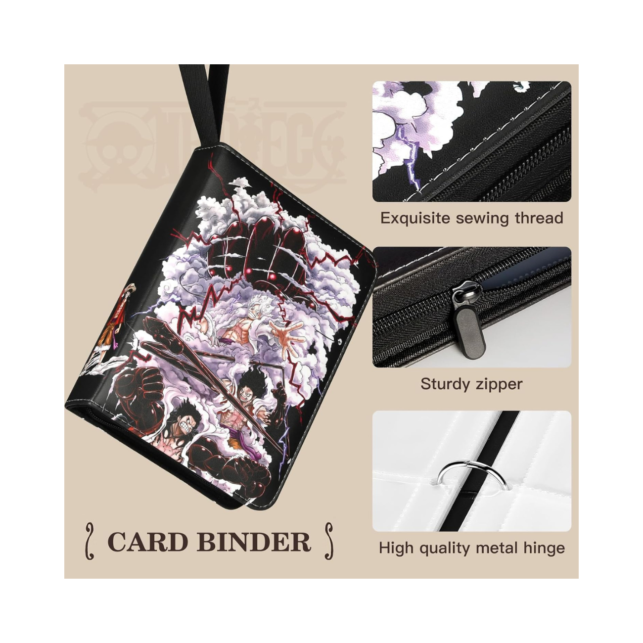 Carpeta de tarjetas - TCG Anime One Piece - 4 bolsillos, carpeta de tarjetas 440 bolsillos, soporte para tarjetas con 55 fundas extraíbles