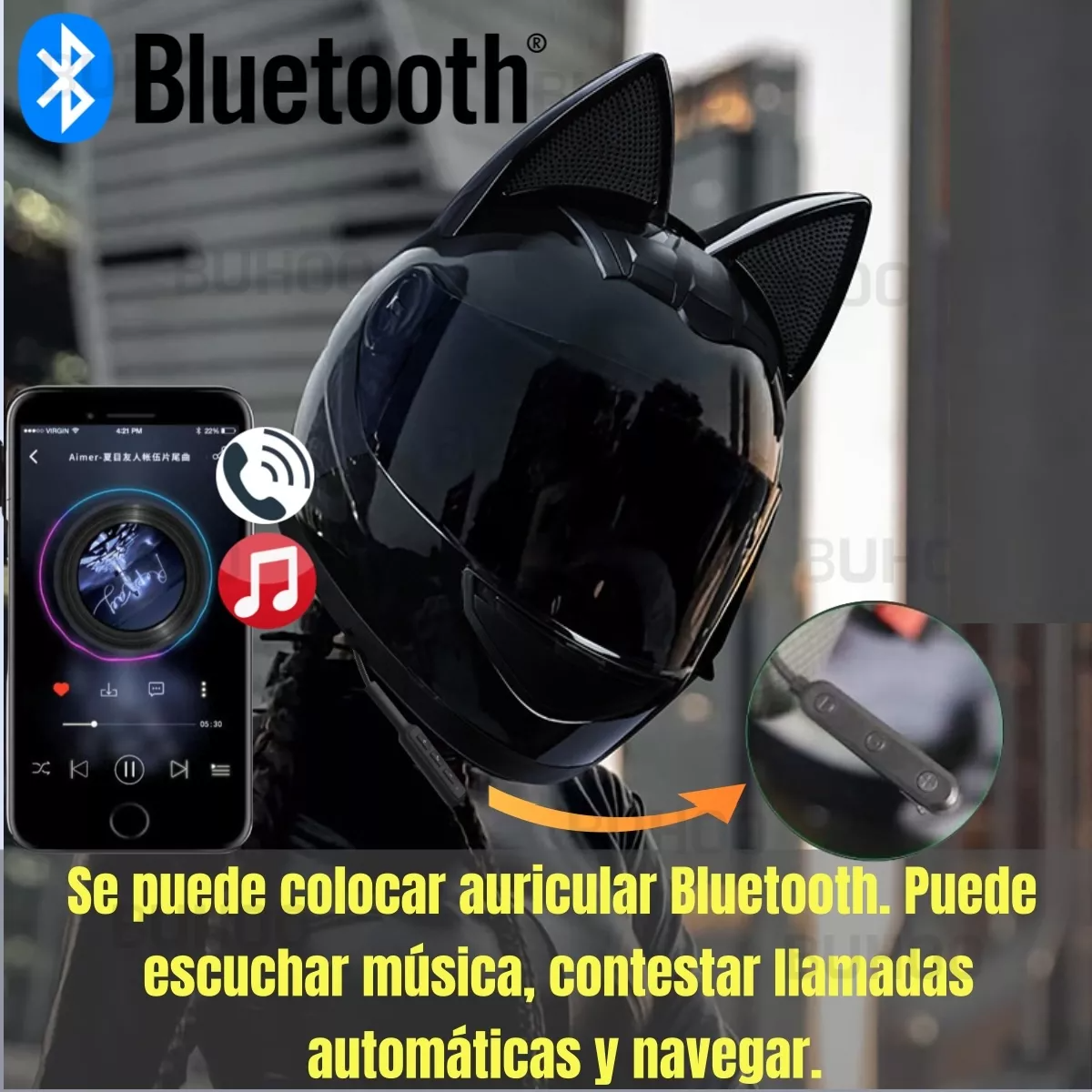 Casco Moto Mujer  NEGRO, Con Orejas De Gato Doble Micas Certificado