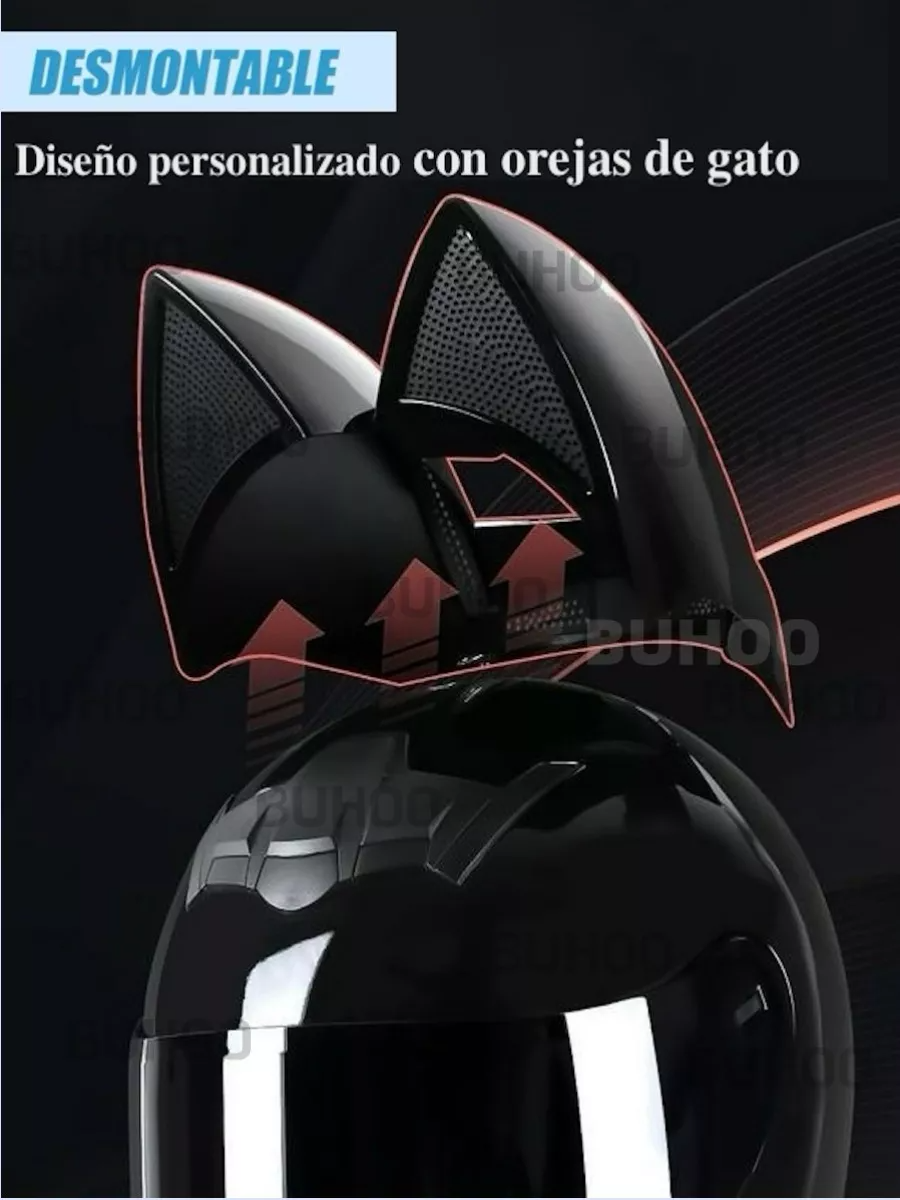 Casco Moto Mujer  NEGRO, Con Orejas De Gato Doble Micas Certificado