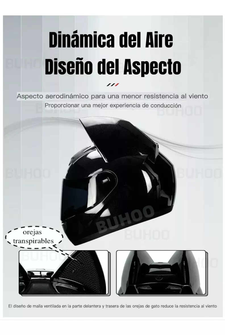 Casco Moto Mujer  NEGRO, Con Orejas De Gato Doble Micas Certificado