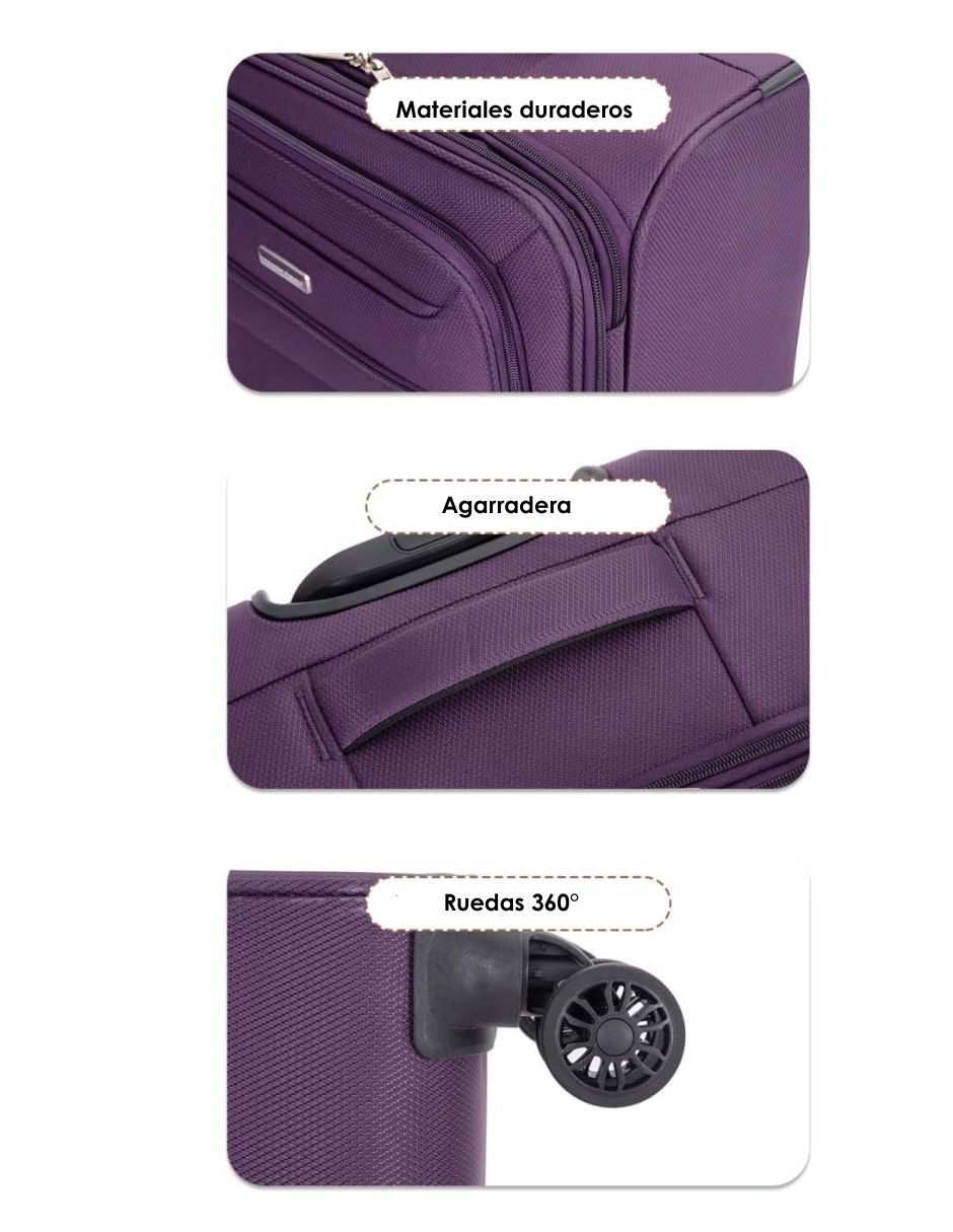  Juego De Equipaje De Viaje 3 Piezas Maleta 18" , Bolso Y Neceser 