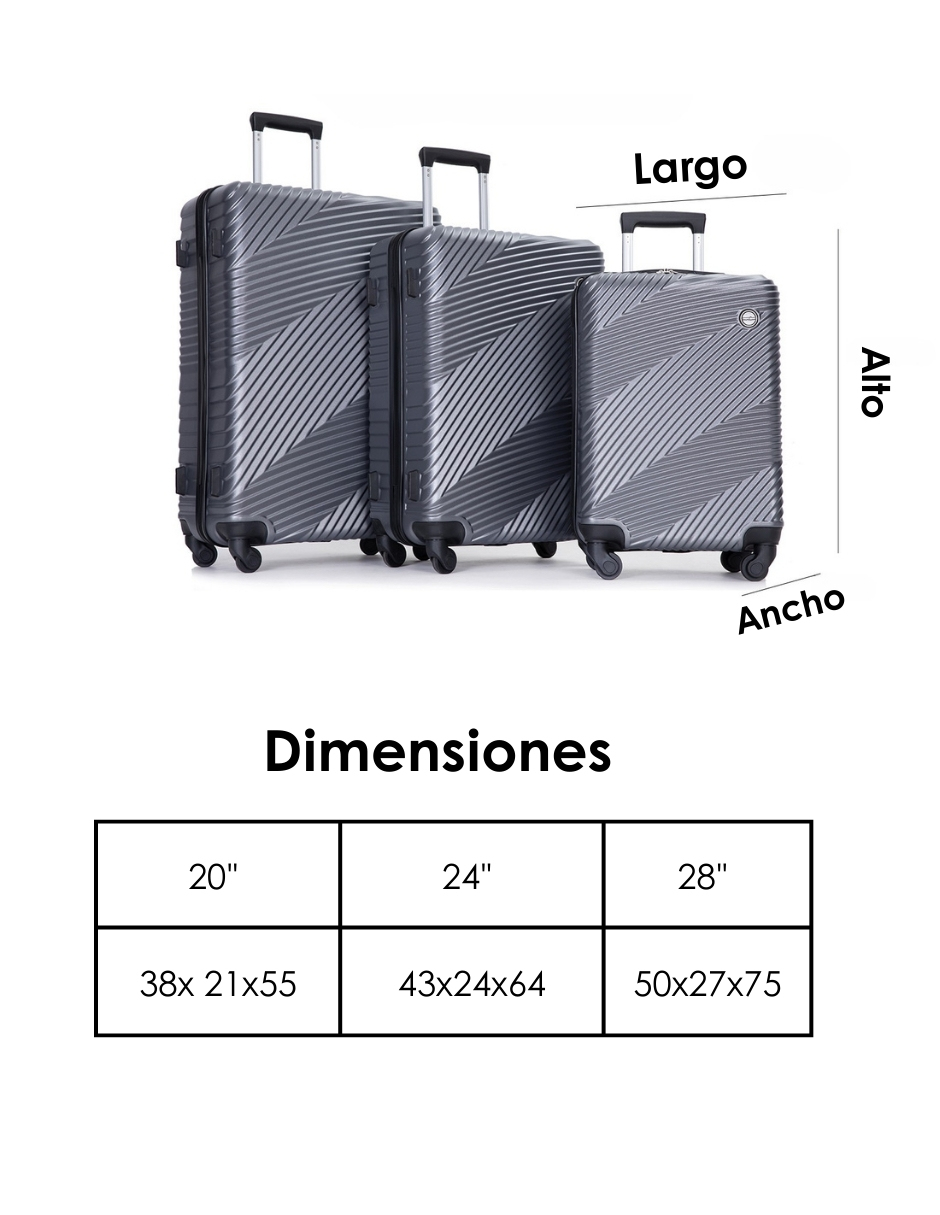 Juego De Maletas De Viaje 3 Piezas Tamaños 20", 24", 28"