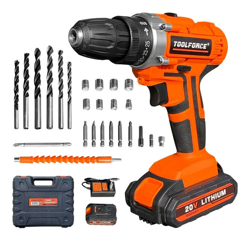 Taladro Atornillador Inalambrico 20v 1 Batería-toolforce Color Naranja Frecuencia 25 Drill Bits CD20