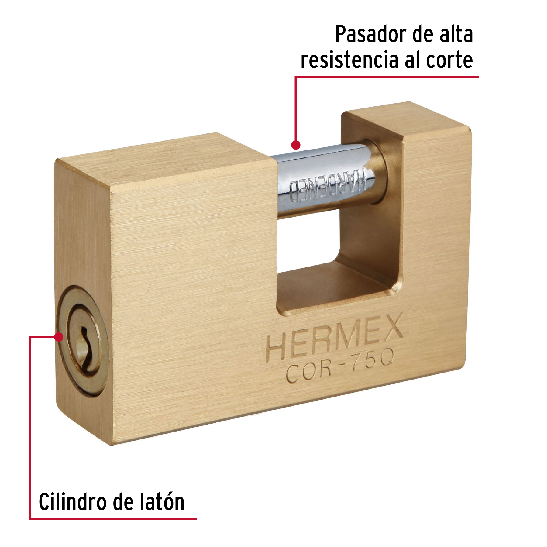 Candado antipalanca, 75mm, cuerpo de latón, llave puntos