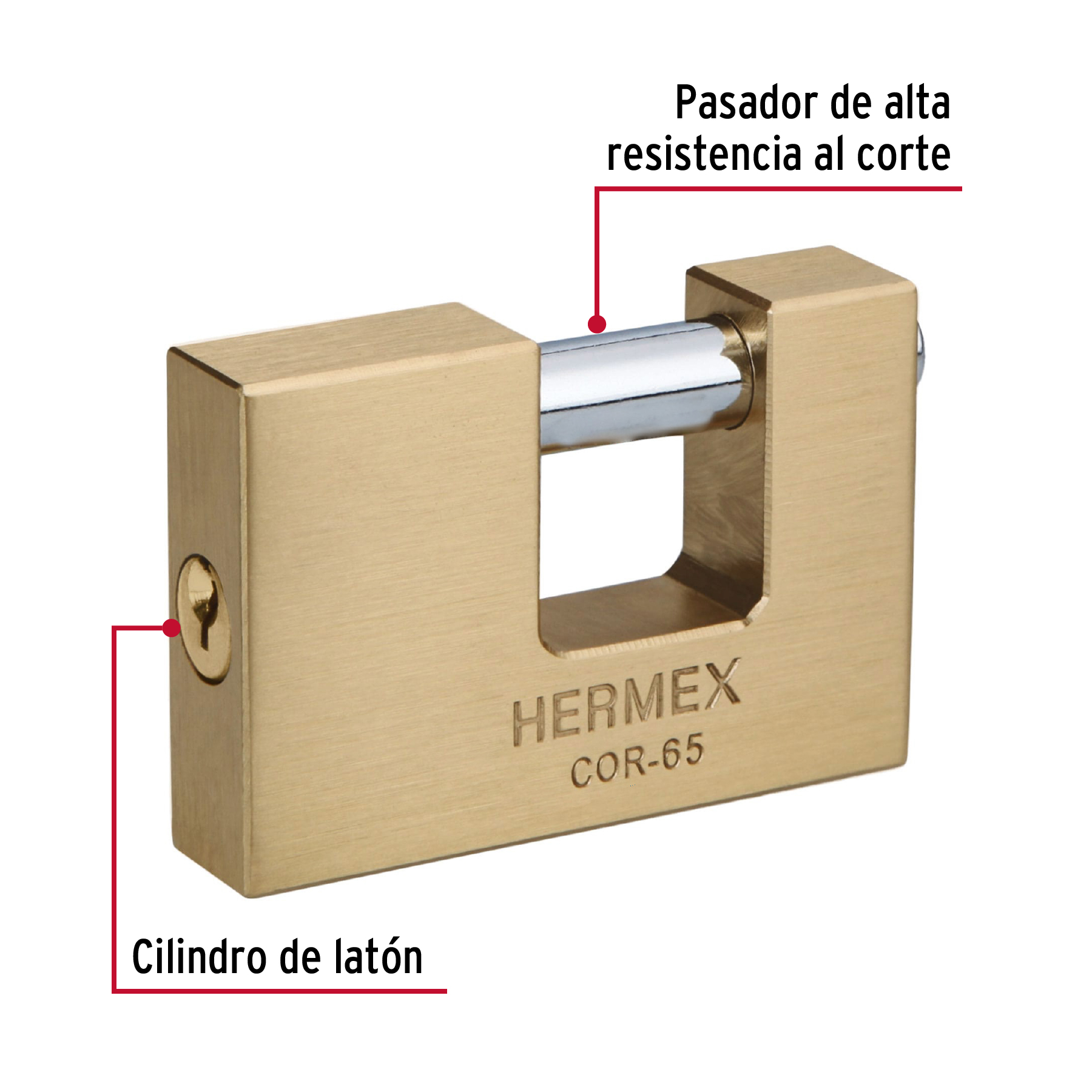 Candado antipalanca, 65mm, cuerpo de latón llave tradicional
