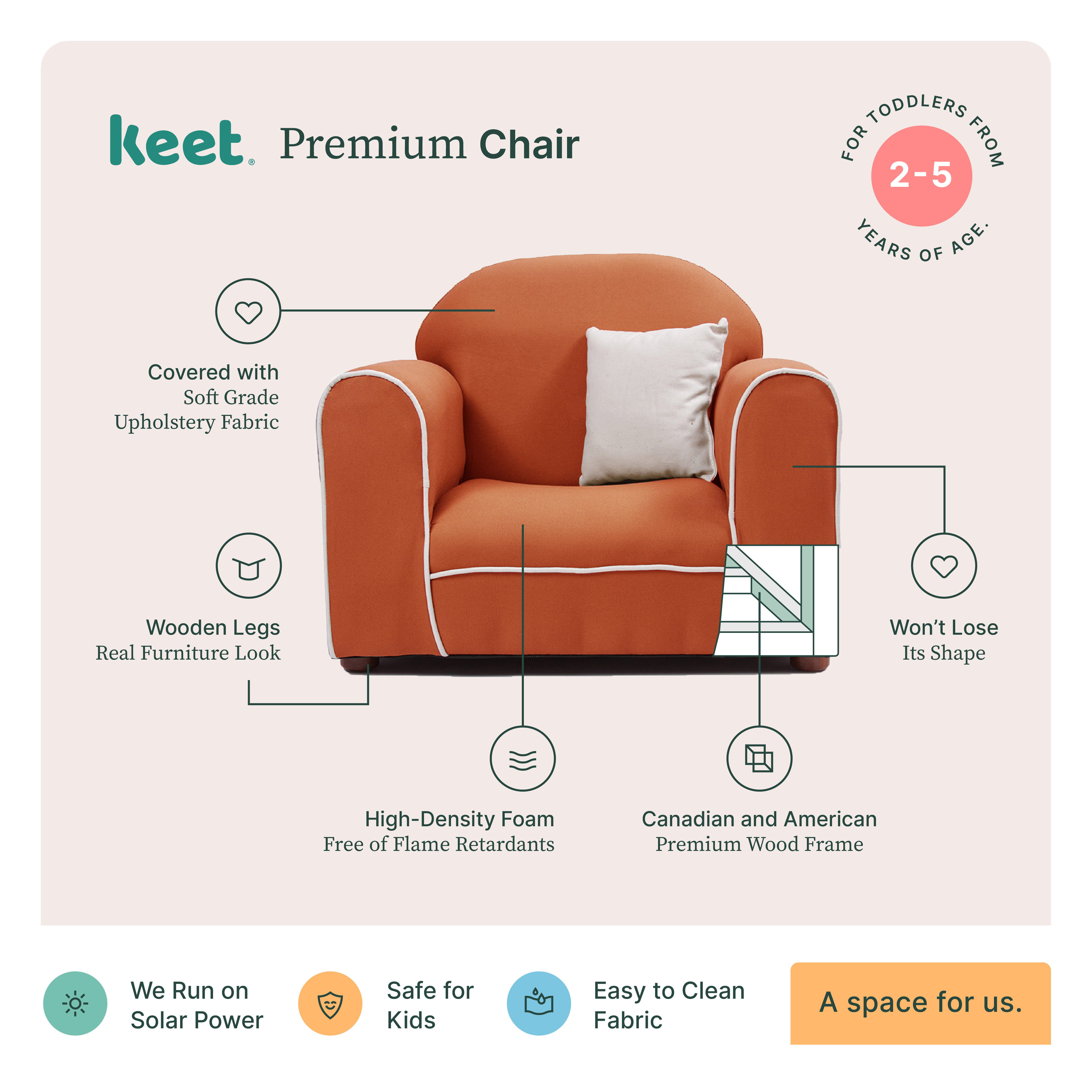Sofá infantil Keet sweet patato tapizado artesanal en algodón orgánico: Estructura y base de madera sólida, ergonómico, suave al tacto, ideal para sala de star, terraza o jardín. 