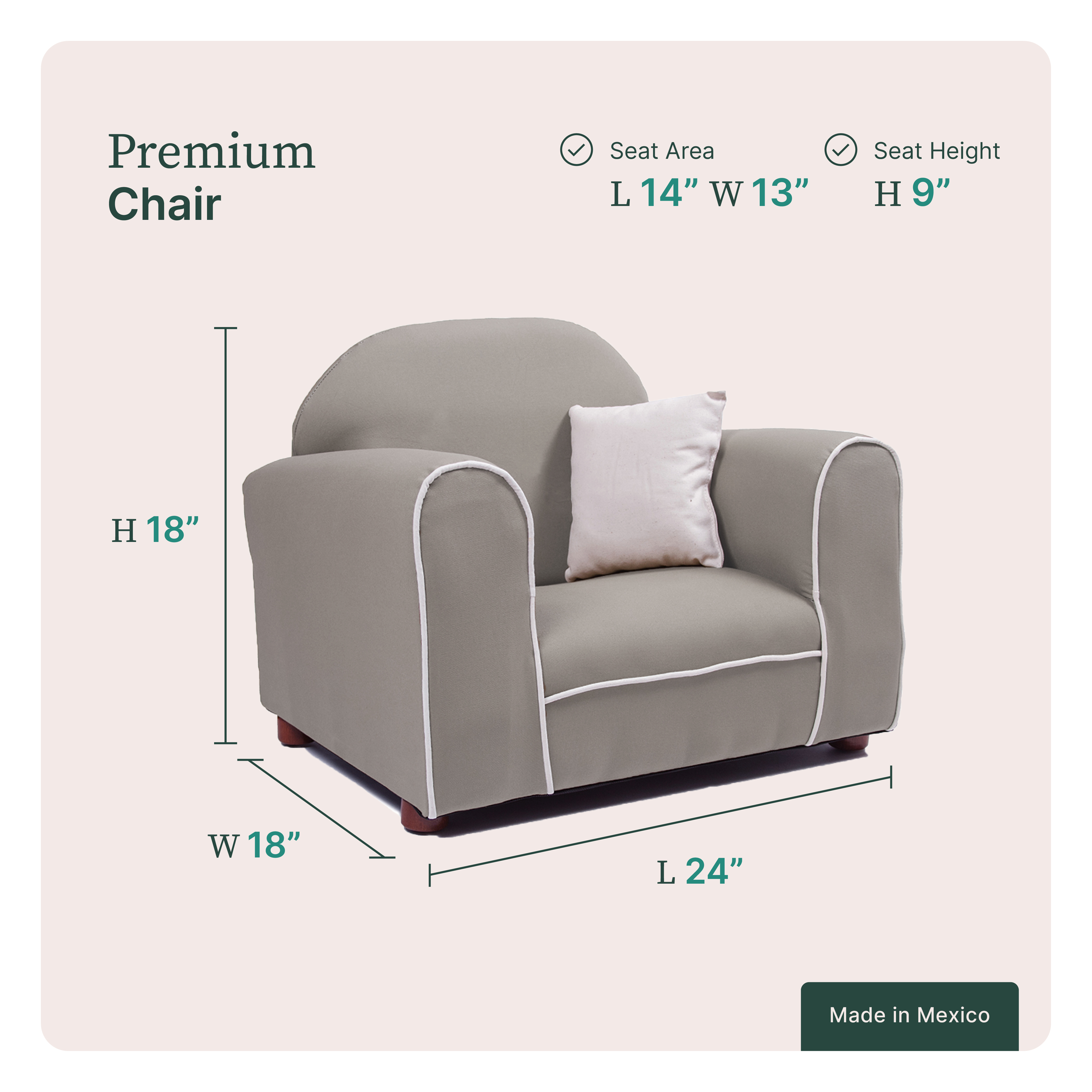 Sofá infantil realístico Keet en algodón orgánico grey ambiente saludable: Estructura y base de madera sólida, ergonómico y suave al tacto