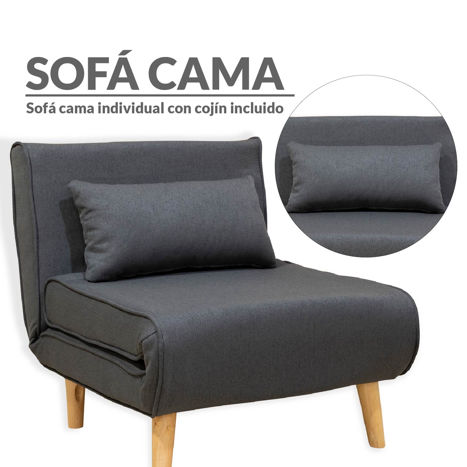 Ilios Innova | Sofá Cama Plegable Individual | Resistente y Elegante Sillón Armable Convertible con Estructura de Madera con cojín