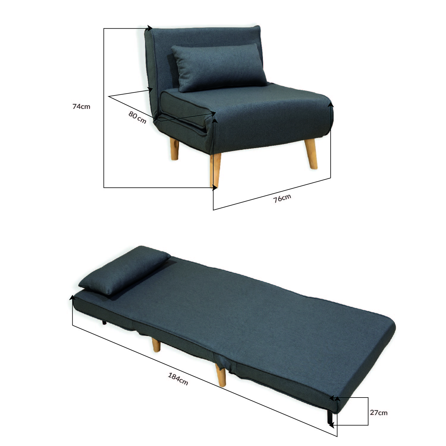 Ilios Innova | Sofá Cama Plegable Individual | Resistente y Elegante Sillón Armable Convertible con Estructura de Madera con cojín