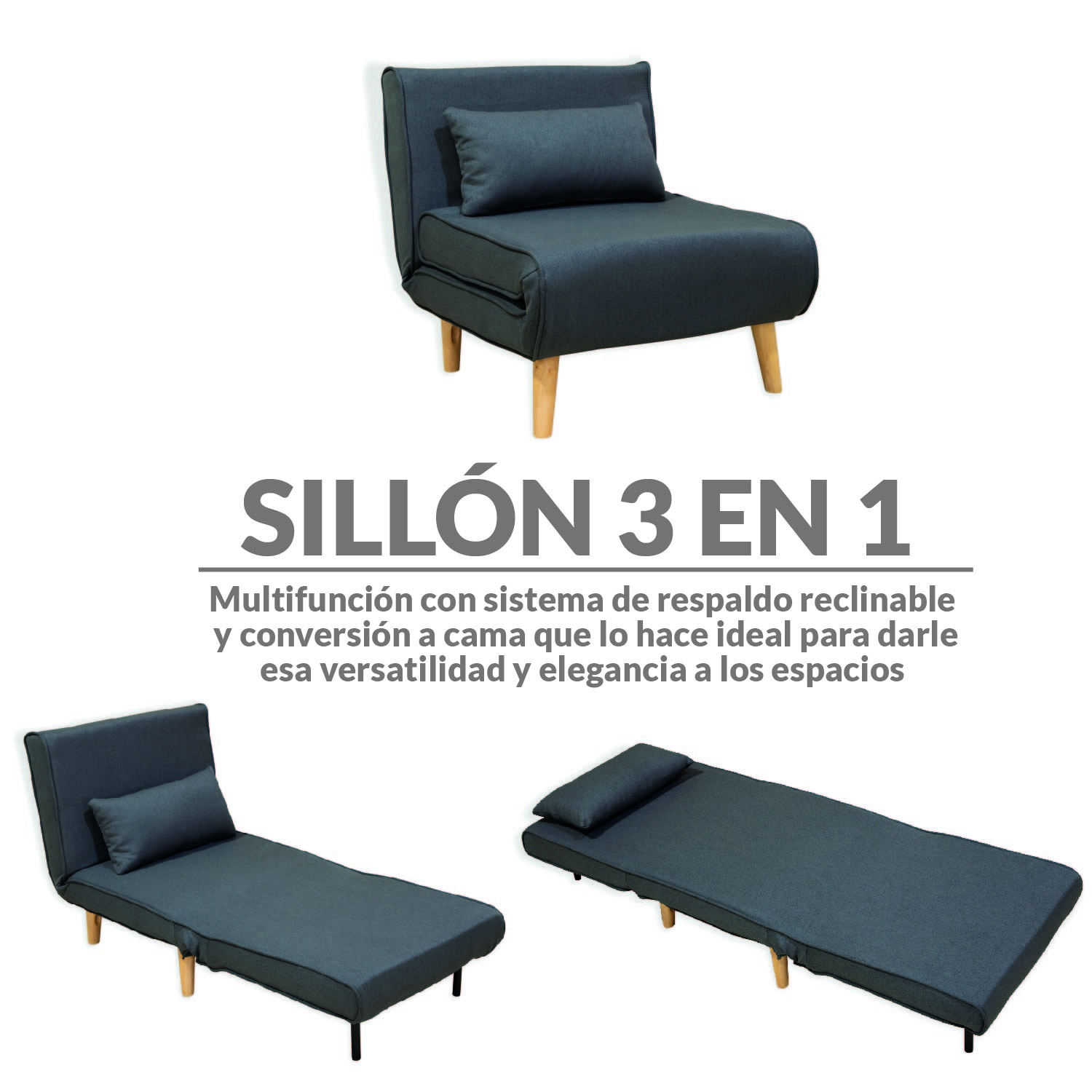 Ilios Innova | Sofá Cama Plegable Individual | Resistente y Elegante Sillón Armable Convertible con Estructura de Madera con cojín