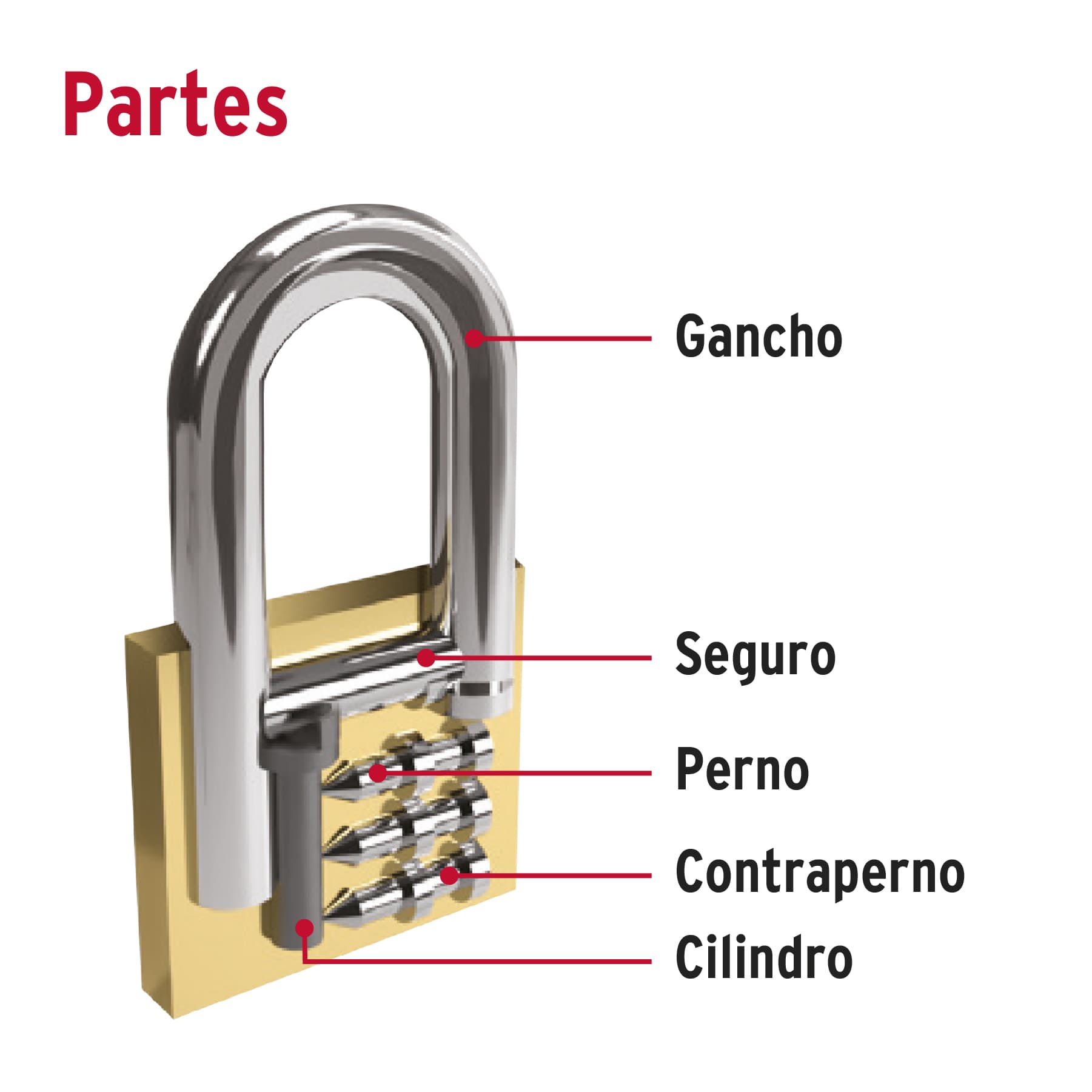 Candado de latón 30 mm gancho largo en blíster, HERMEX