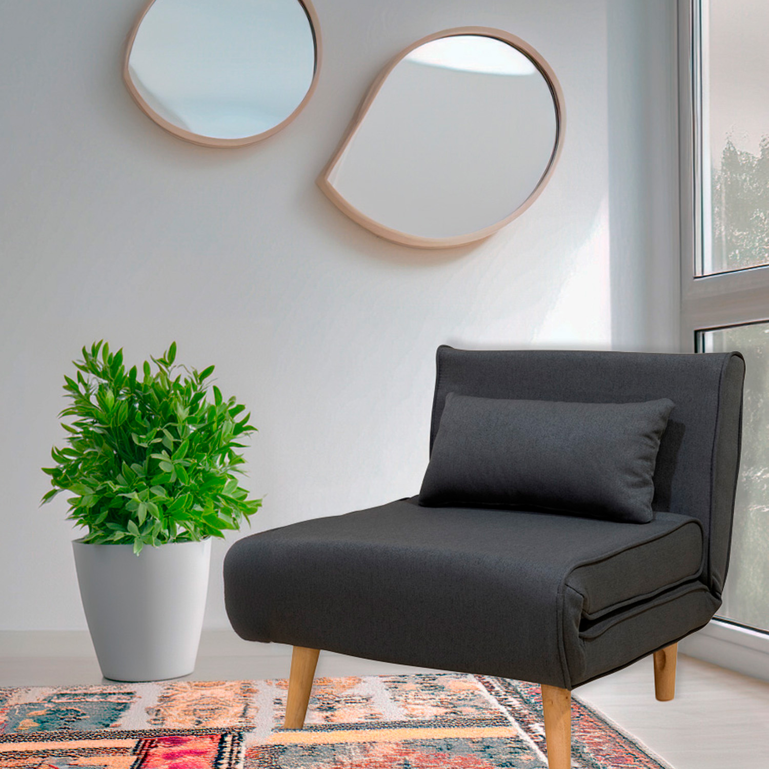 Ilios Innova | Sofá Cama Plegable Individual | Resistente y Elegante Sillón Armable Convertible con Estructura de Madera con cojín
