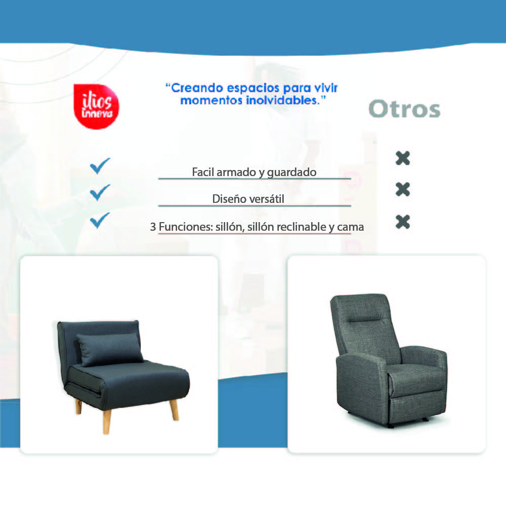 Ilios Innova | Sofá Cama Plegable Individual | Resistente y Elegante Sillón Armable Convertible con Estructura de Madera con cojín