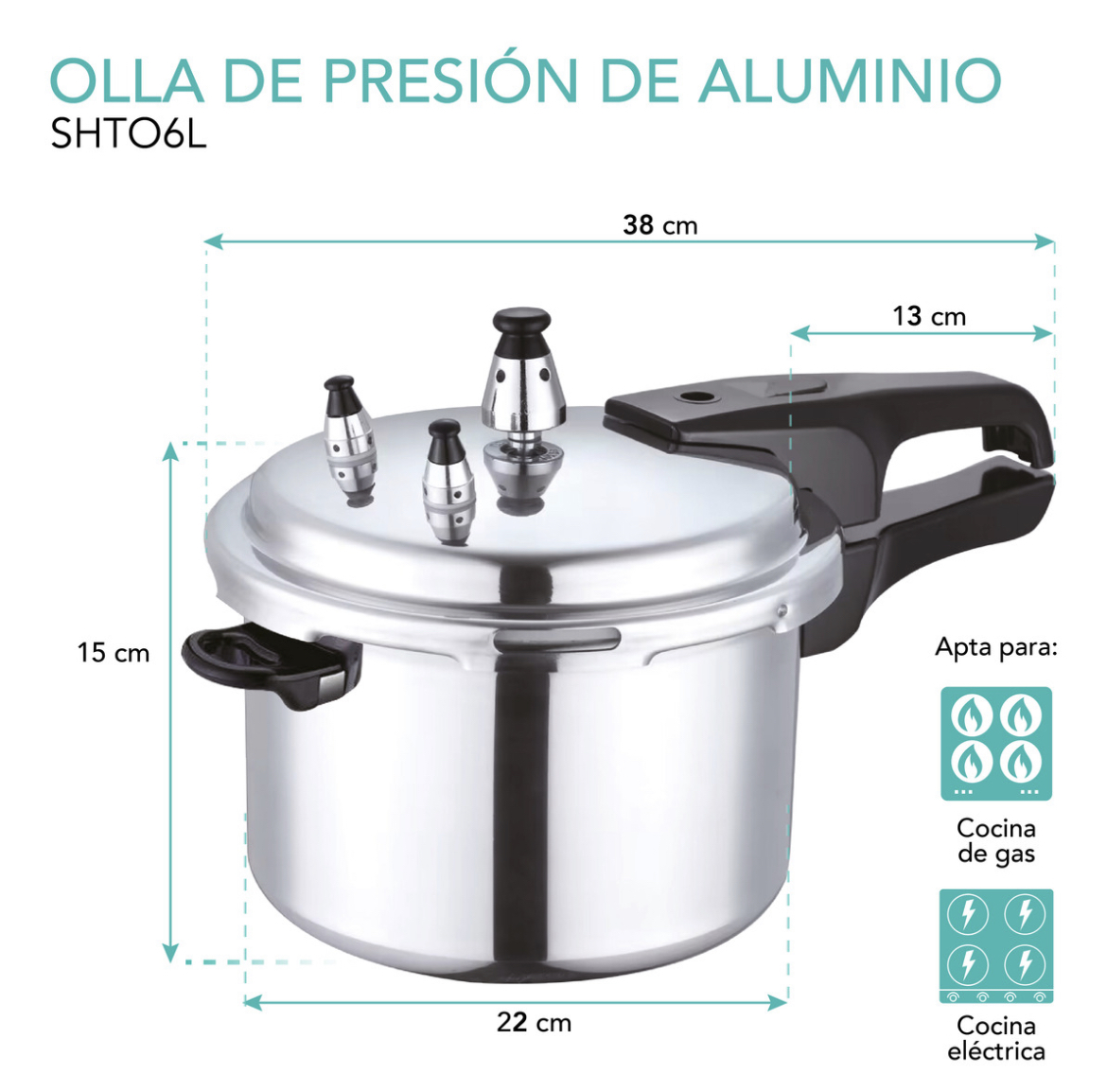 Olla Express De Presión Aluminio 6 Lts Válvula De Seguridad
