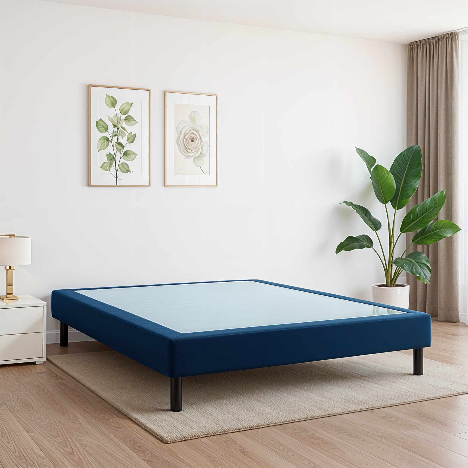 HOKINS Base Cama King Size de Metal con Láminas de Madera Flexibles 200 × 190 × 36 cm, Estructura de Acero Inoxidable incluye Protector