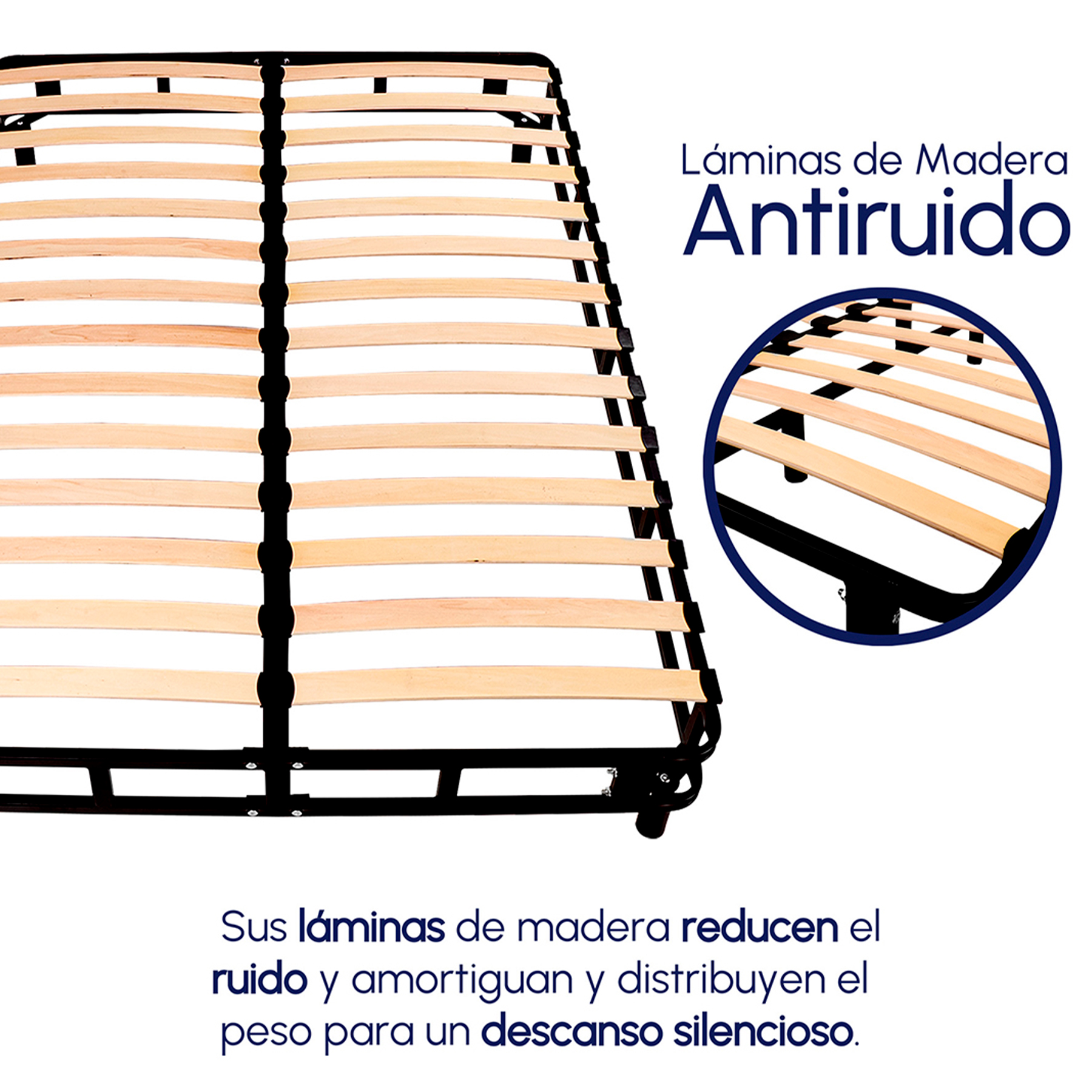 HOKINS Base Cama Queen Size de Metal con Láminas de Madera Flexibles 150 × 190 × 36 cm, Estructura de Acero Inoxidable incluye Protector