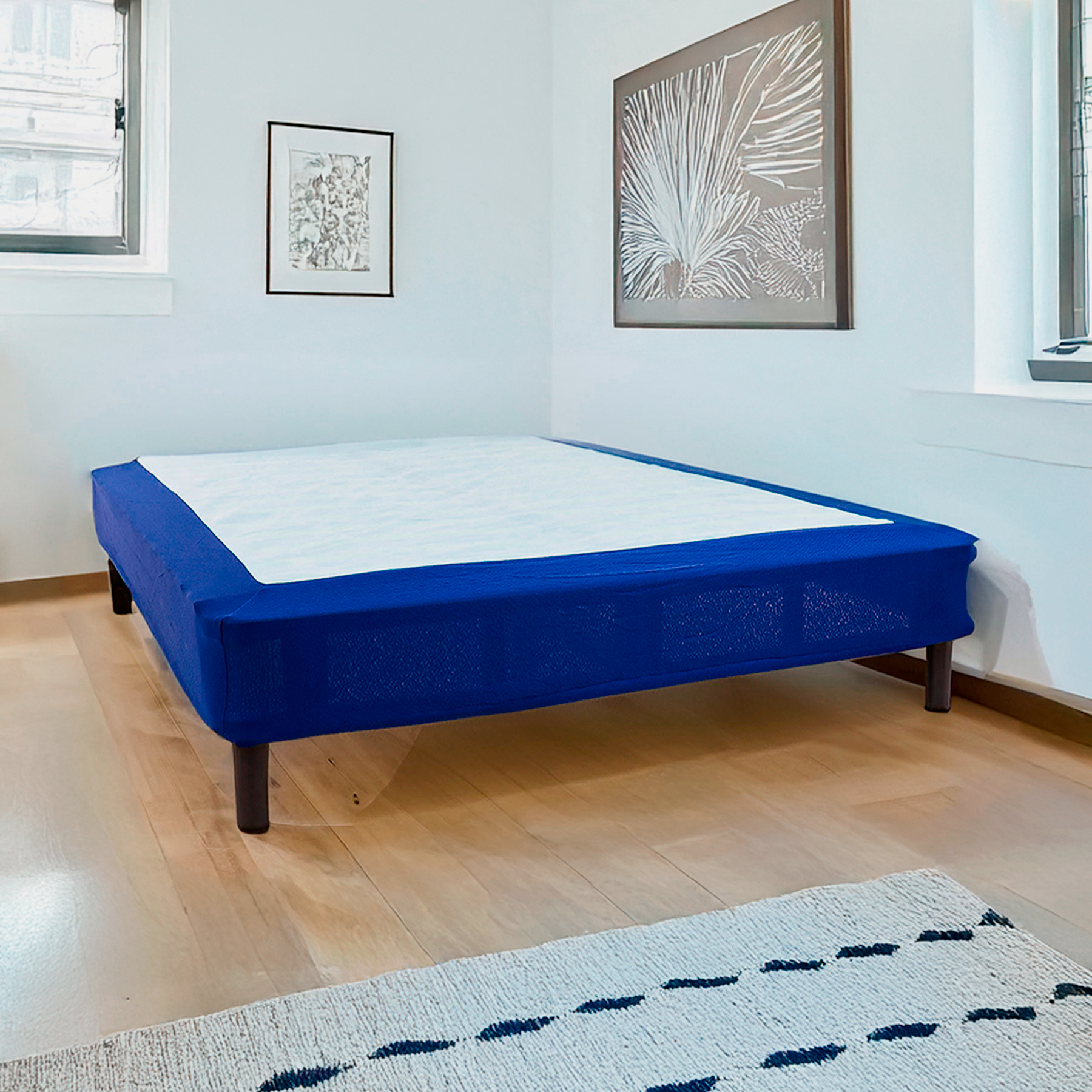HOKINS Base Cama Queen Size de Metal con Láminas de Madera Flexibles 150 × 190 × 36 cm, Estructura de Acero Inoxidable incluye Protector