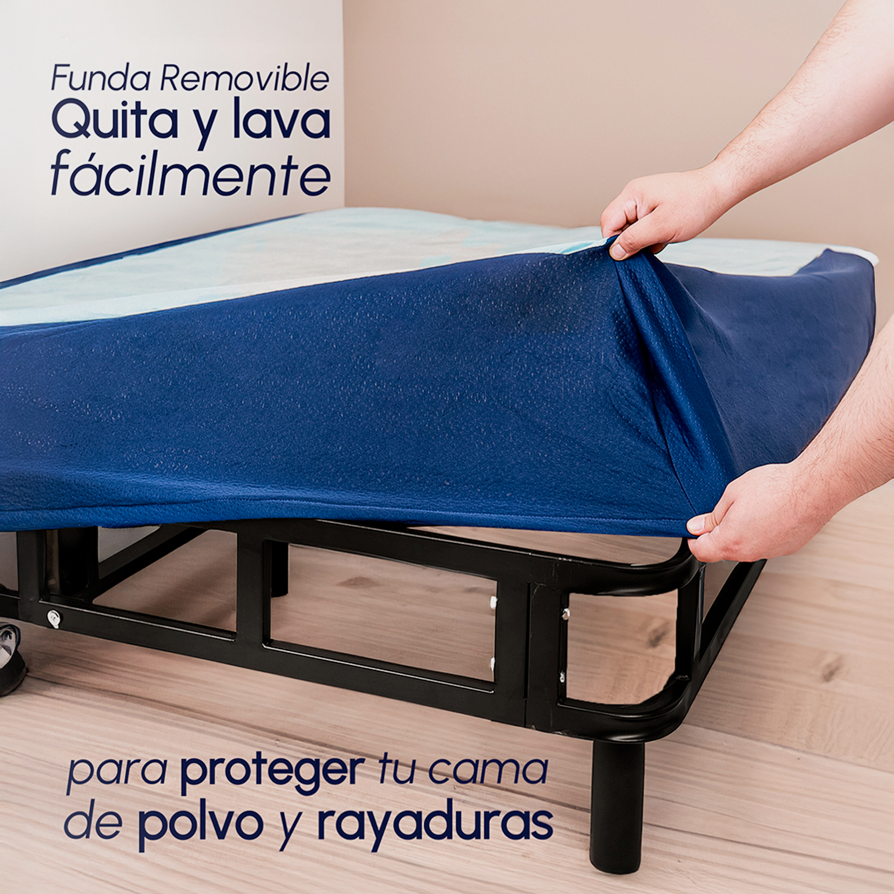 HOKINS Base Cama Queen Size de Metal con Láminas de Madera Flexibles 150 × 190 × 36 cm, Estructura de Acero Inoxidable incluye Protector