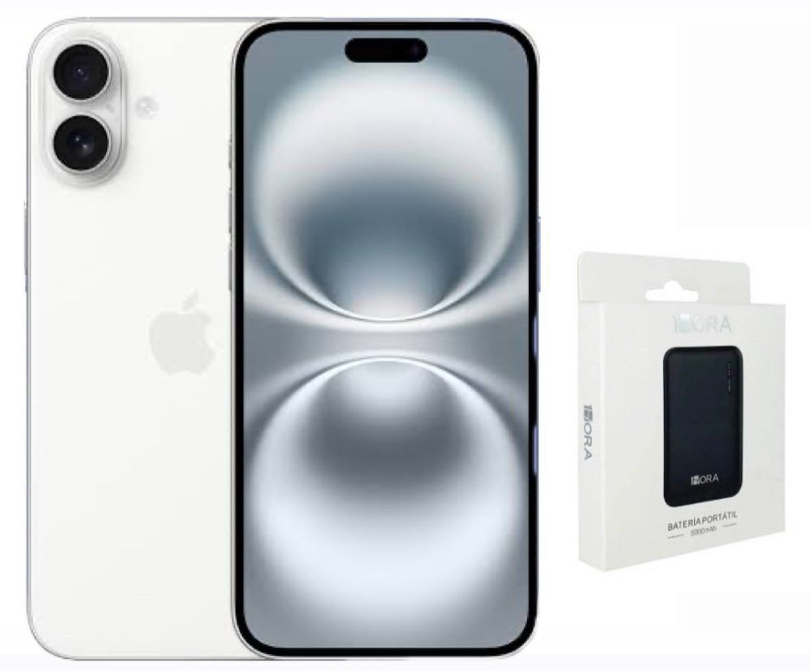 Apple iPhone 16 Plus color Blanco 128GB Reacondicionado más Batería Hora 20,000mAh