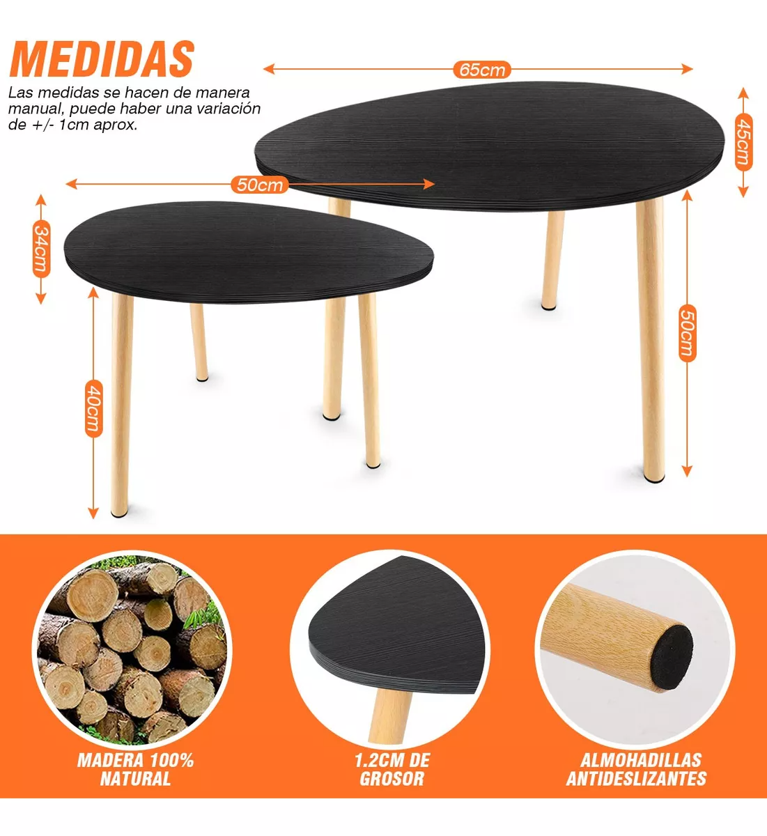 Mesa De Centro Minimalista De Madera Mesa Lateral 65x45cm