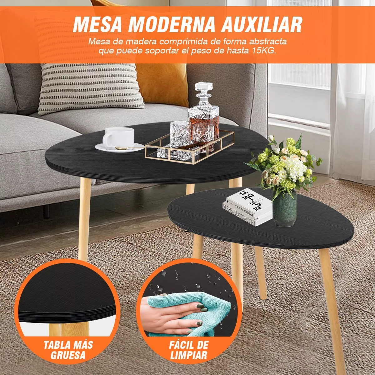 Mesa De Centro Minimalista De Madera Mesa Lateral 65x45cm