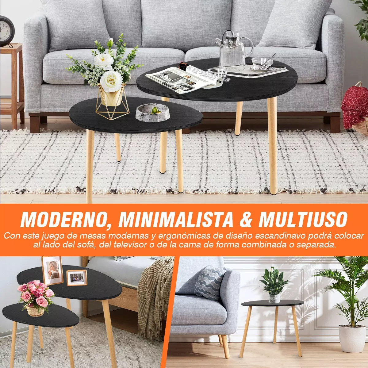 Mesa De Centro Minimalista De Madera Mesa Lateral 65x45cm